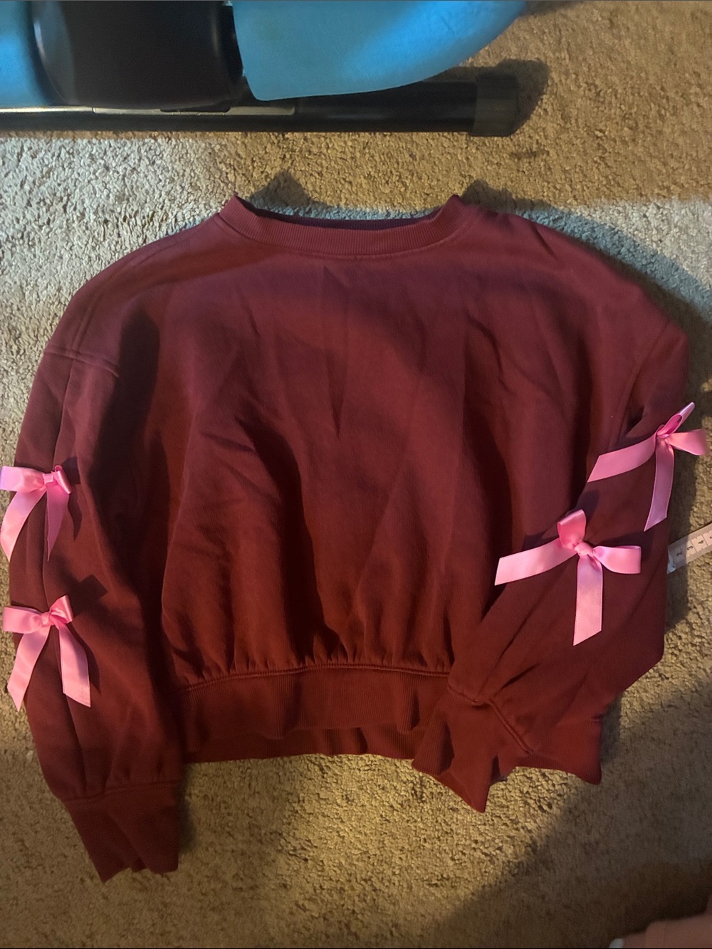 Old Navy Maroon Sweatshirt with Pink Ribbon Sleeve Bows